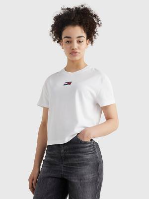 Ženske Tommy Hilfiger Tommy Badge Crew Neck Majice Bela | TH218LZP