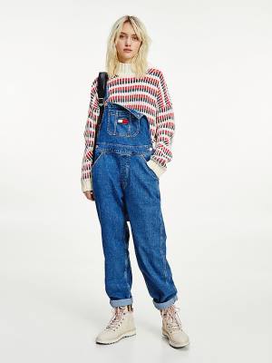 Ženske Tommy Hilfiger Tommy Badge Denim Dungarees Farmerke Denim Plava | TH213YEX