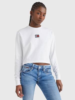 Ženske Tommy Hilfiger Tommy Badge Long Sleeve Majice Bela | TH548ZHC