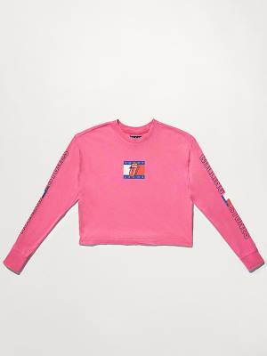 Ženske Tommy Hilfiger Tommy Revisited Long Sleeve Rolling Stones Cropped Majice Roza | TH086MVH