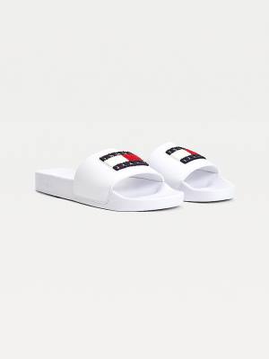 Ženske Tommy Hilfiger Towelling Tommy Badge Slides Sandale Bela | TH674VCR