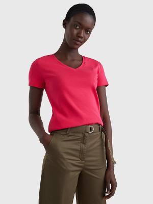 Ženske Tommy Hilfiger V-Neck Slim Fit Majice Roza | TH207PER