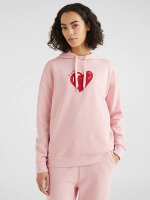 Ženske Tommy Hilfiger Valentines Heart Print Relaxed Fit Duks Hoodie Roza | TH276HMF