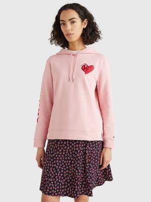 Ženske Tommy Hilfiger Valentines Heart Print Terry Duks Hoodie Roza | TH625CFI