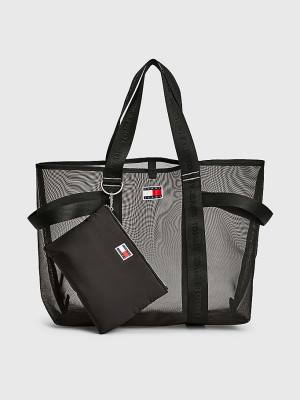 Ženske Tommy Hilfiger Weekender Webbing Tote Torbe Crna | TH627WZM